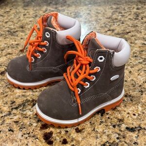 Lugz Kids Brown Boots with Bright Orange Laces